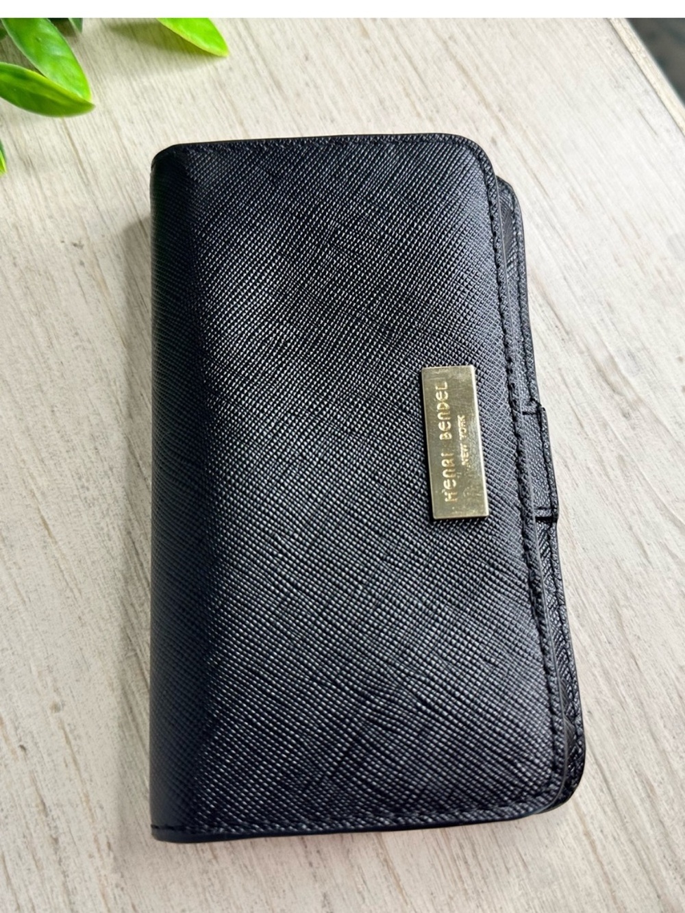 Henri Bendel Black Textured Leather Wallet